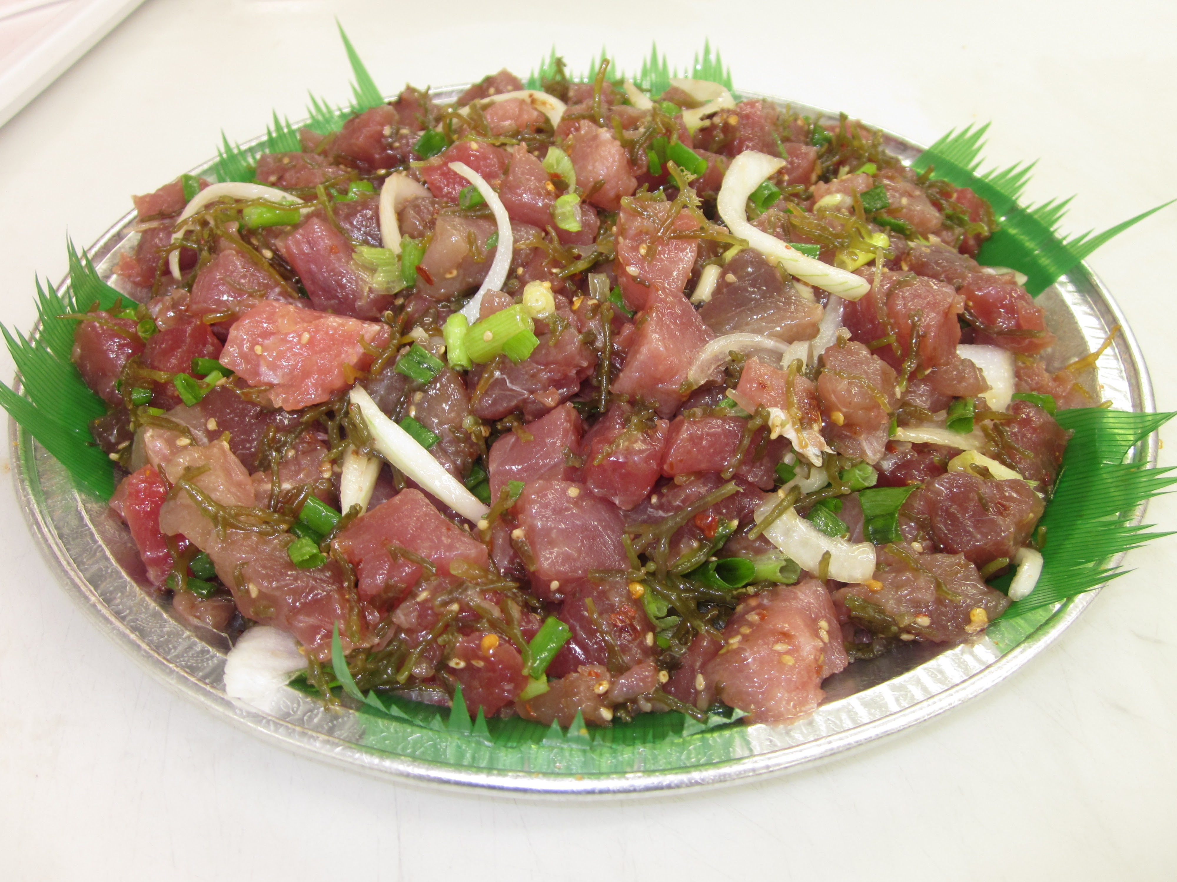 Fresh ahi poke platter with limu and onions